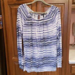 Large Daisy Fuentes Long Sleeve T-Shirt, White with Purple Stripes